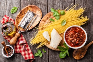 Ingredienser til spaghetti bolognese